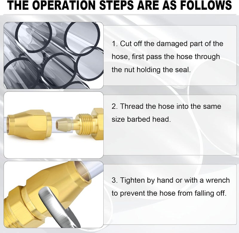 ChillWaves Brass Pneumatics Reusable Replacement Fitting，Hose-End Repair Fitting 1/4" ID Hose（1/4" Barb）x 1/4" NPT Rigid(5-PACK) - Image 4